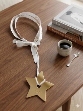 Dior Gold Star Ornament with White Logo Ribbon